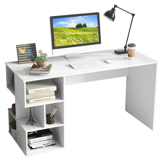 Modern Computer Desk with Storage Shelves and Anti-Tipping Kits-White