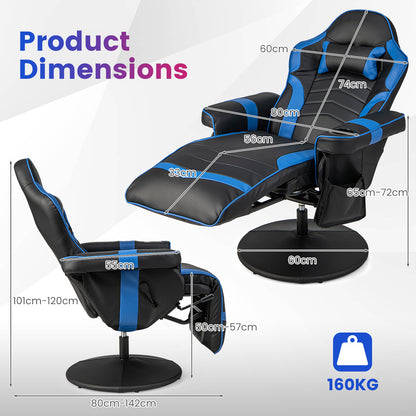 Electric Massage Gaming Chair with Cup Holder and Side Pouch-Blue