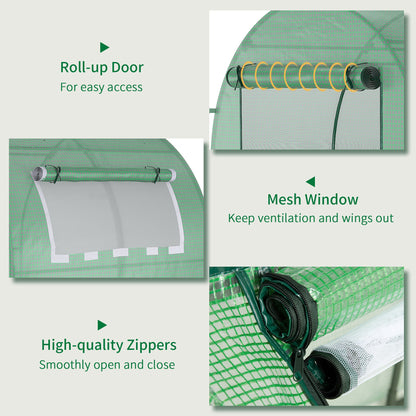 Outsunny Walk in Polytunnel Greenhouse, Green House for Garden with Roll-up Window and Door, 1.8 x 1.8 x 2 m, Green