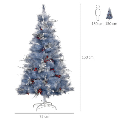 HOMCOM Christmas Tree, 150H cm, W/Replica Berry And Spruce-Grey