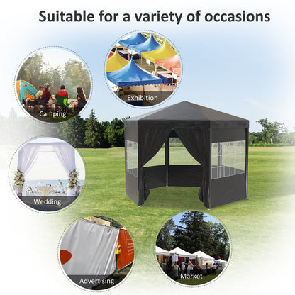 Outsunny 3.9m Gazebo Canopy Party Tent with 6 Removable Side Walls for Outdoor Event with Windows and Doors, Black