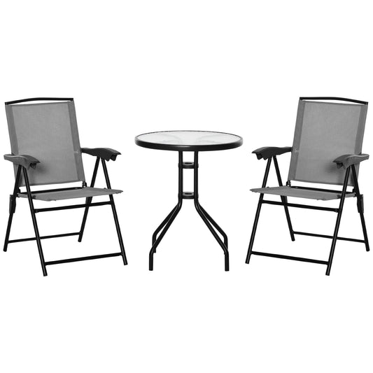 Outsunny 3 Piece Patio Furniture Bistro Set 2 Folding Chairs 1 Tempered Glass Table  Adjustable Backrest - Grey