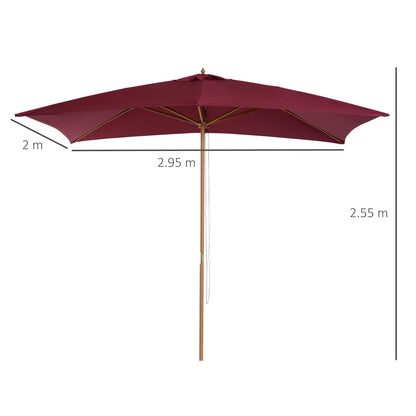 Wooden Garden Parasol 3x2 m Wine Red 3m x 2m Wood Sun Shade Patio Outdoor Umbrella Canopy Wine Red New