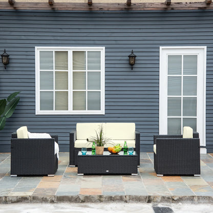 Outsunny 4-Seater Rattan Sofa Set - Black