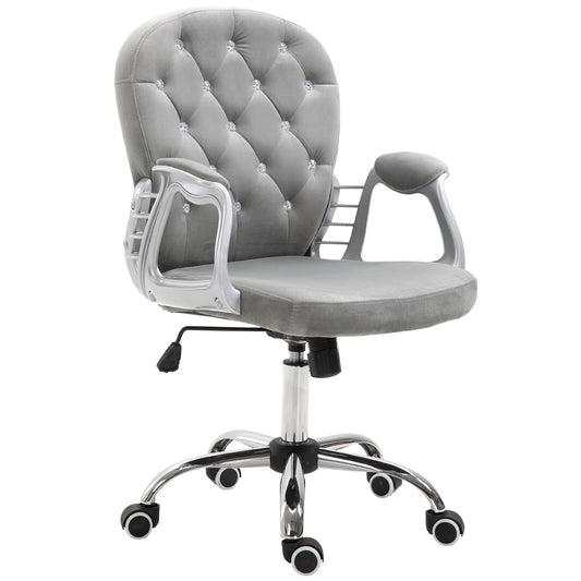 Vinsetto Office Chair Ergonomic 360Â° Swivel Diamante Tufted Home Work Velour Padded Base 5 Castor Wheels Grey