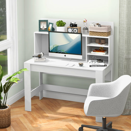Home Office Computer Desk with Bookshelf-White