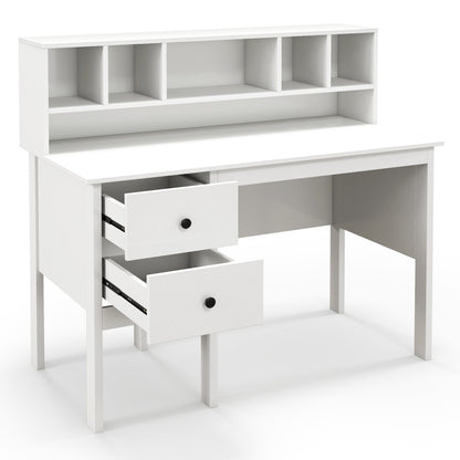 120 cm Computer Desk with 5-Cube Hutch and 2 Drawers-White