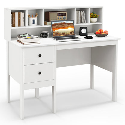 120 cm Computer Desk with 5-Cube Hutch and 2 Drawers-White