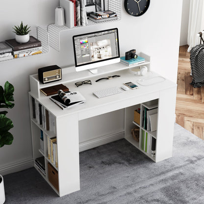 Home Office Computer Desk with 2 Bookshelf and Monitor Shelf-White