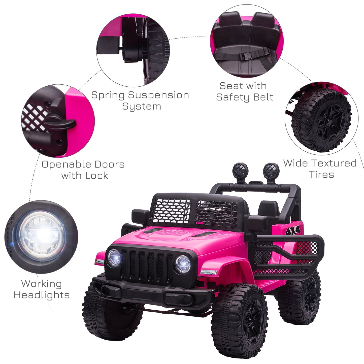 12V Battery-powered 2 Motors Kids Electric Ride On Car Truck Off-road Toy Pink