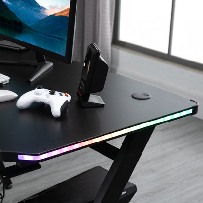 HOMCOM Gaming Desk Racing Style Home Office Ergonomic Computer Table Workstation with RGB LED Lights,  Black