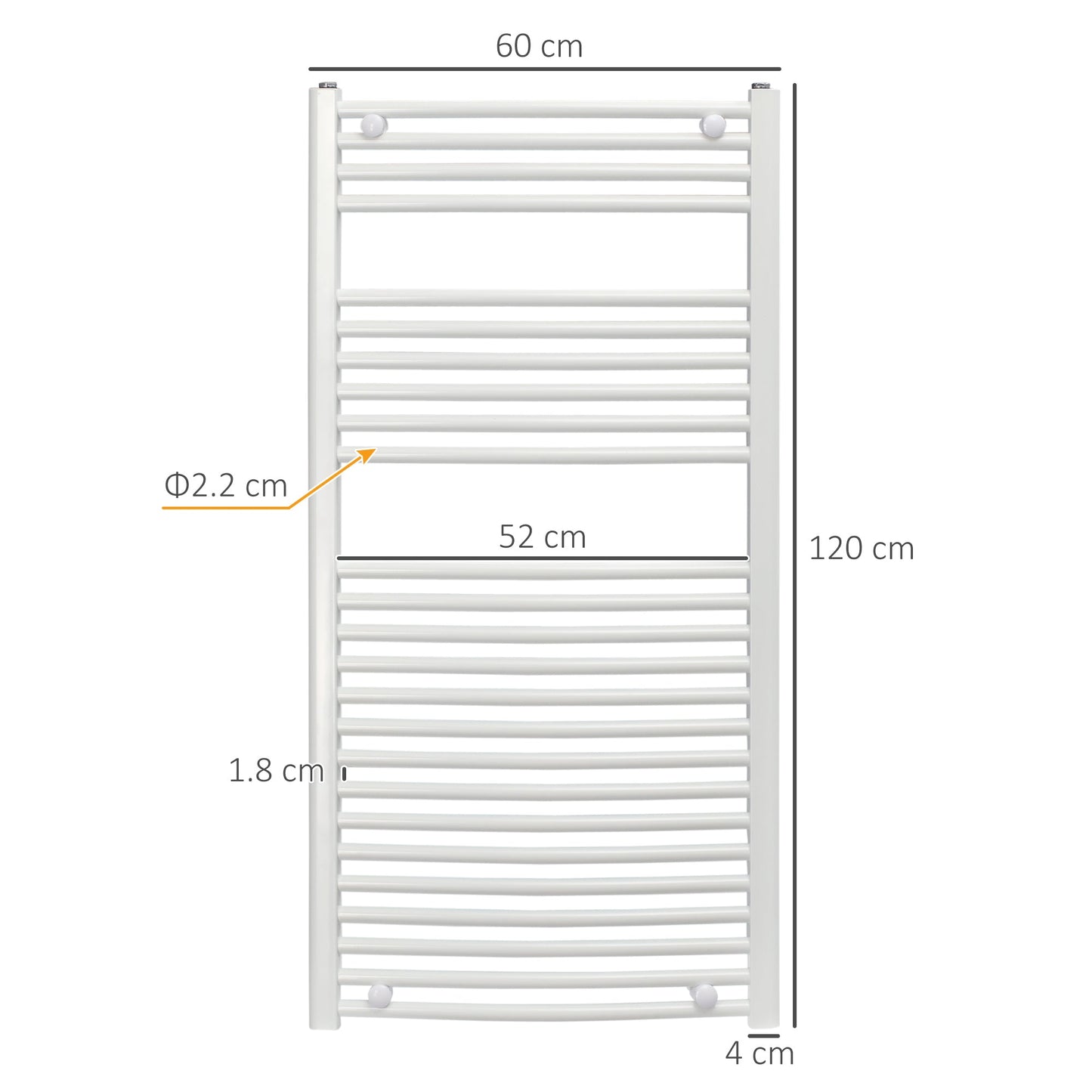 HOMCOM Straight Heated Towel Rail, Hydronic Bathroom Ladder Radiator Towel Warmer White