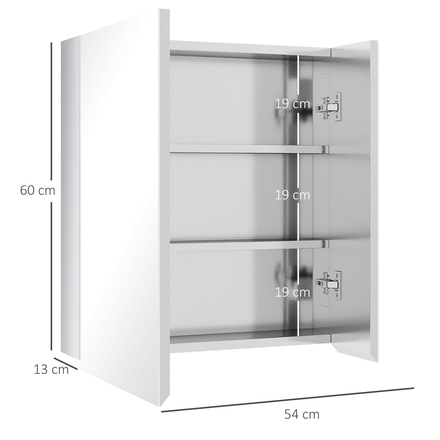 kleankin Wall Mounted Bathroom Cabinet, Bathroom Mirror Cabinet, Medicine Cabinet with Hinged Door, Storage Shelves for Laundry Room 60H x 54W x 13D