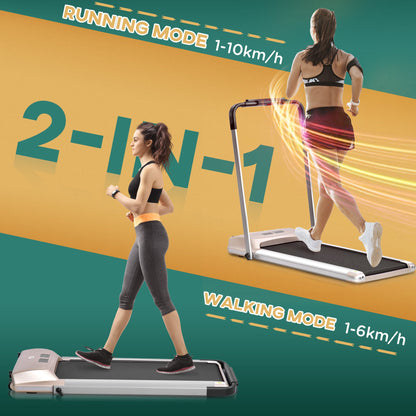 Folding Treadmill, 1-10km/h Electric Running Machine w/ Wheels, Safety Button, LCD Monitor, Phone Holder for Home