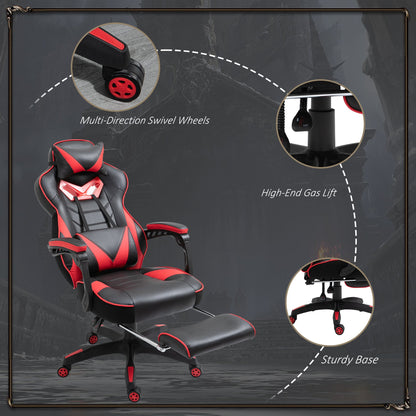 Vinsetto PU Leather Gaming Chair with Footrest and Headrest - Red/Black