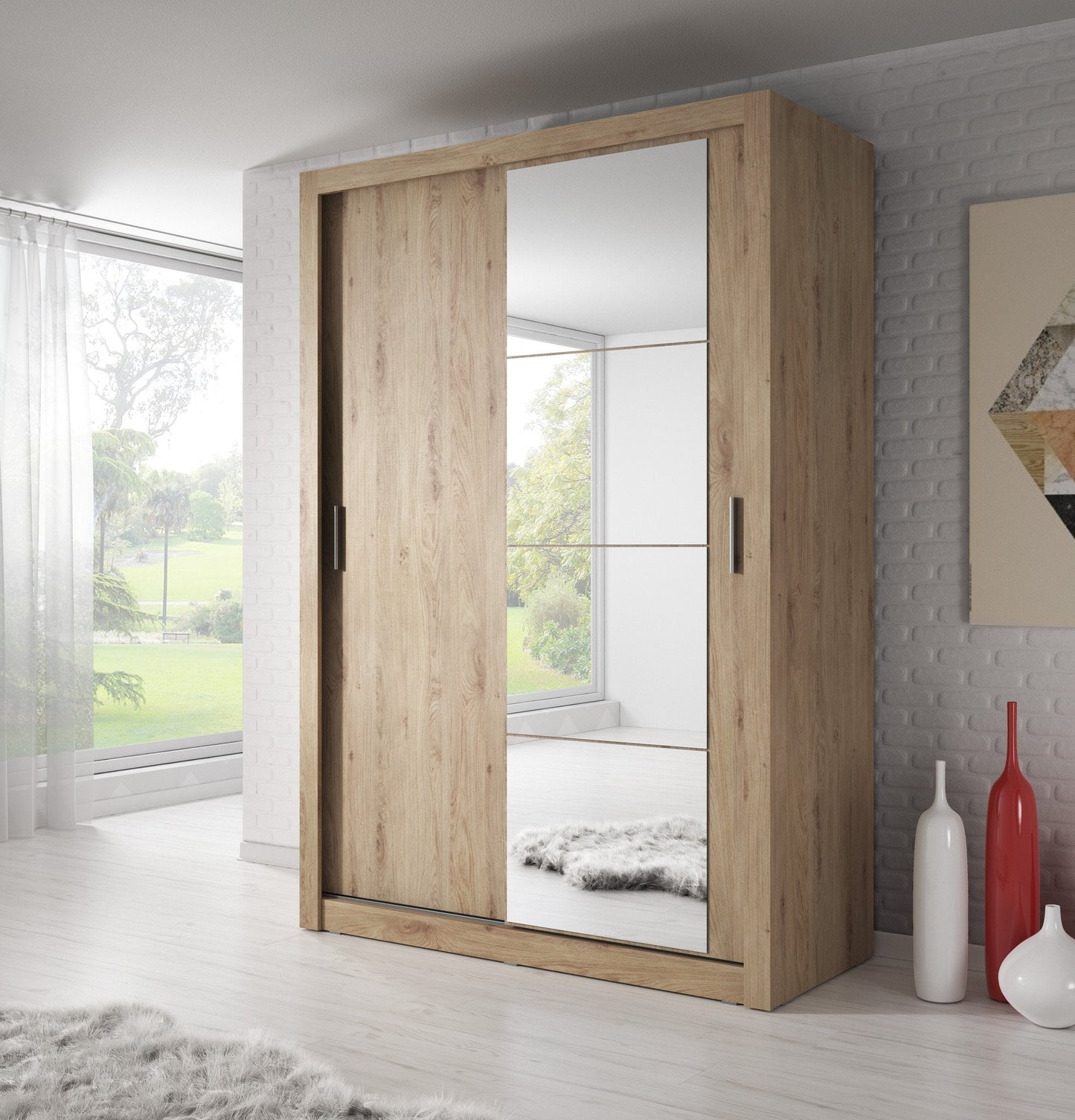 Zakhar 2 Door Sliding Wardrobe 150cm - Black, White, Grey or Oak