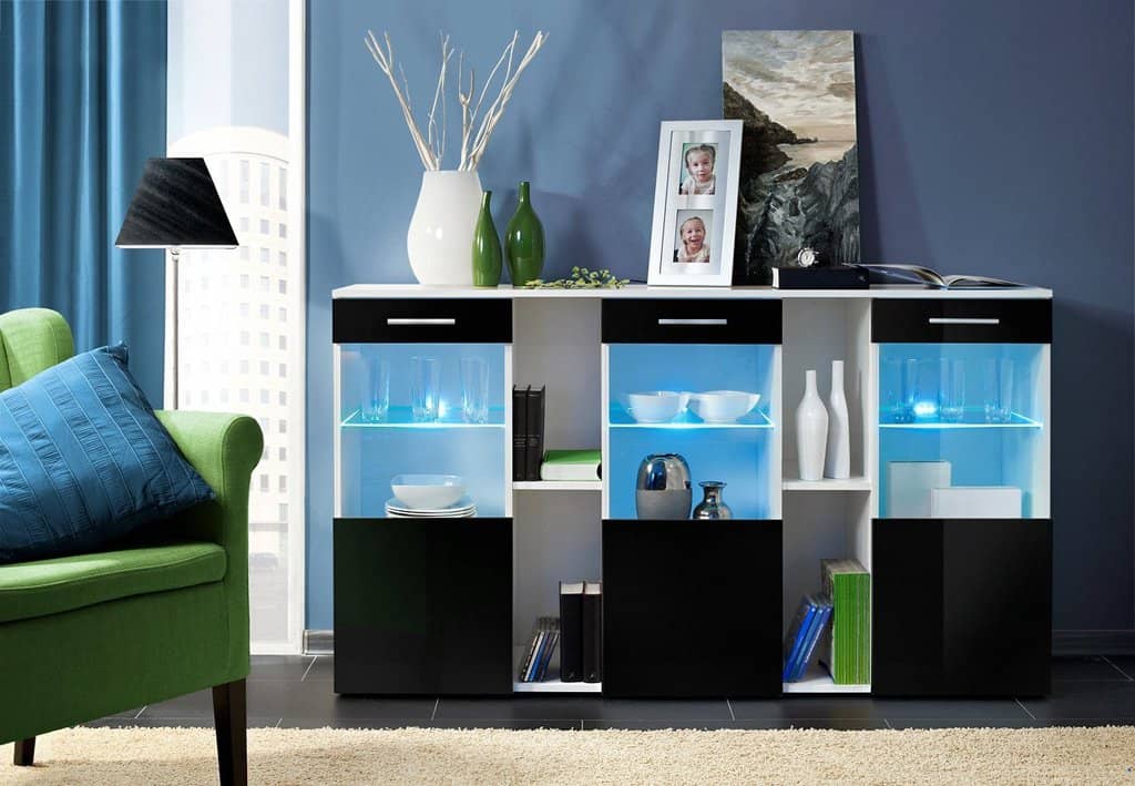 Dorade Display Sideboard Cabinet in White and Black Gloss