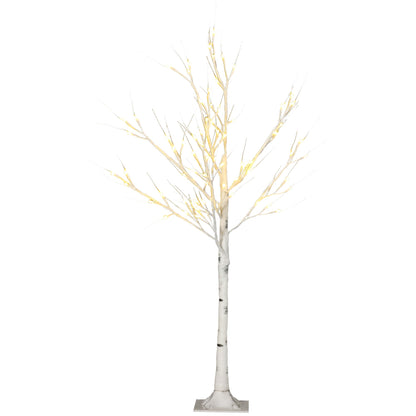 HOMCOM 4ft Artificial White Birch Tree Light with 72 Warm White Pre-Lit LED Light for Indoor and Covered Outdoor Use