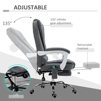 Vinsetto Reclining Office Chair with 6-Point Heating Massage Function, Adjustable Height and Footrest - Grey