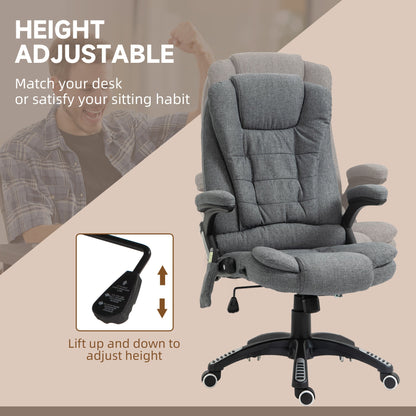 Vinsetto Massage Recliner Chair Heated Office Chair with Six Massage Points Linen-Feel Fabric 360Â° Swivel Wheels Grey