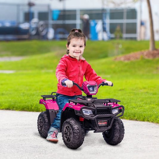 12V Kids Quad Bike with Forward Reverse Functions, Electric Ride On ATV with Music, LED Headlights, for Ages 3-5 Years - Pink and Black