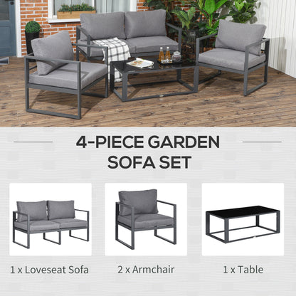 Outsunny 4 Pieces Garden Sofa Set Aluminium Frame - Grey