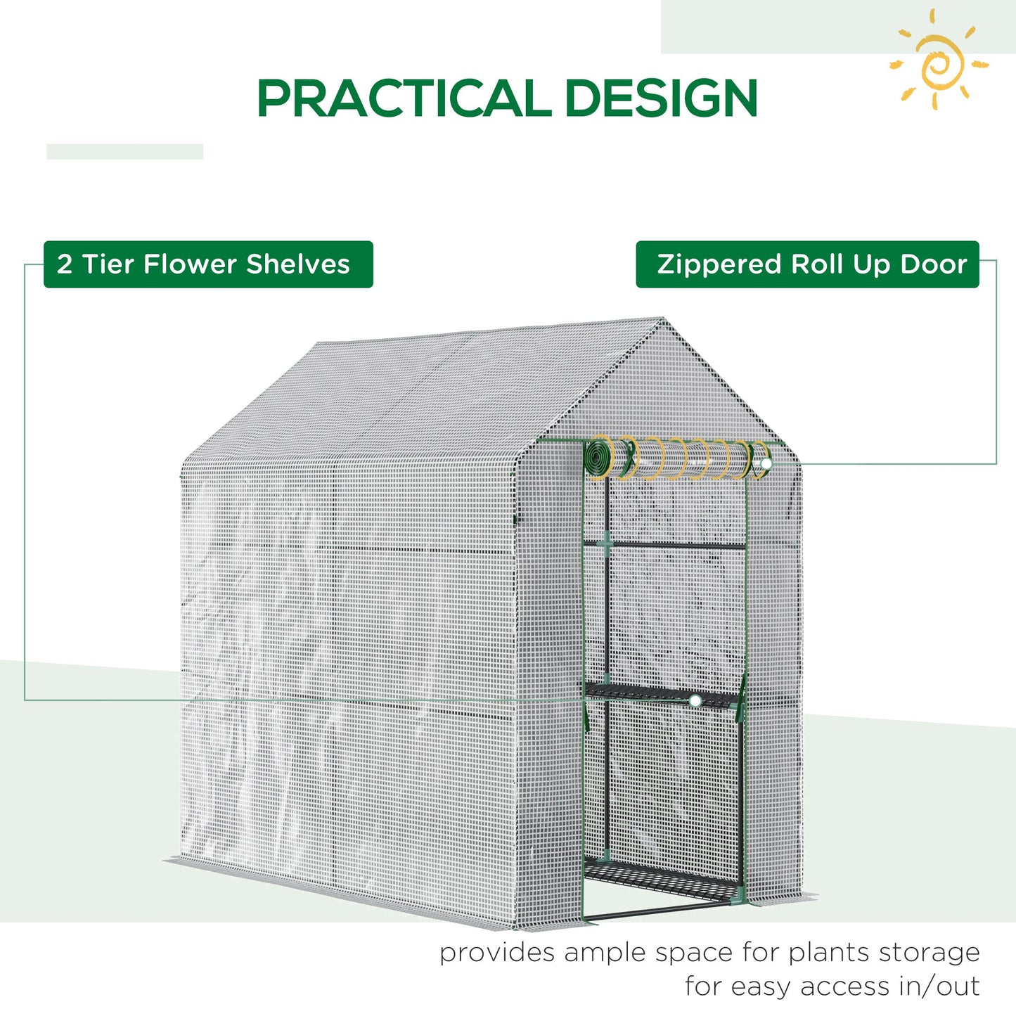 Walk in Garden Greenhouse with Shelves Polytunnel Steeple Grow House 186L x 120W 190Hcm White