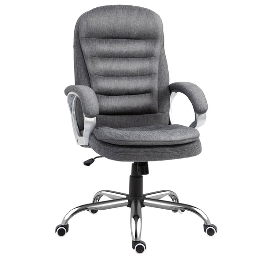 Vinsetto Ergonomic Office Chair Task Chair for Home with Arm, Swivel Wheels, Linen Fabric, Grey