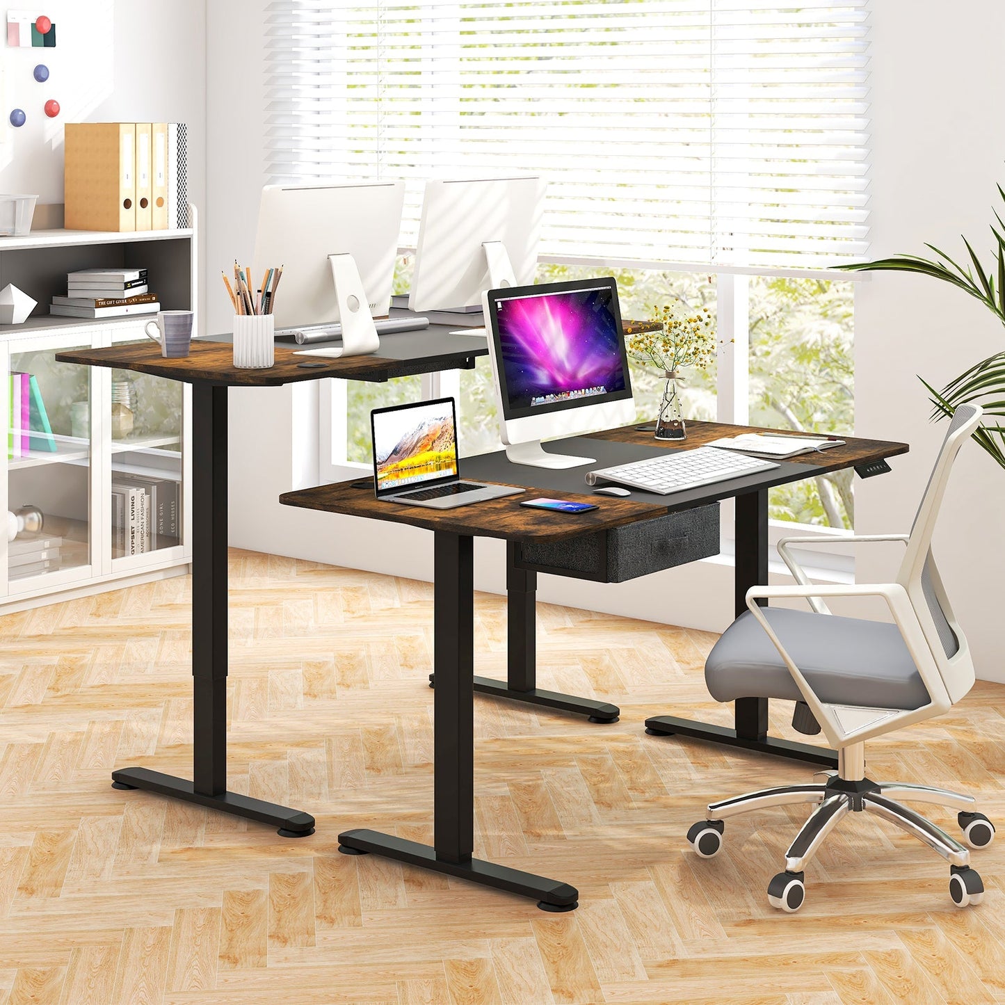 Electric Height Adjustable Standing Desk with USB Charging Port-Black