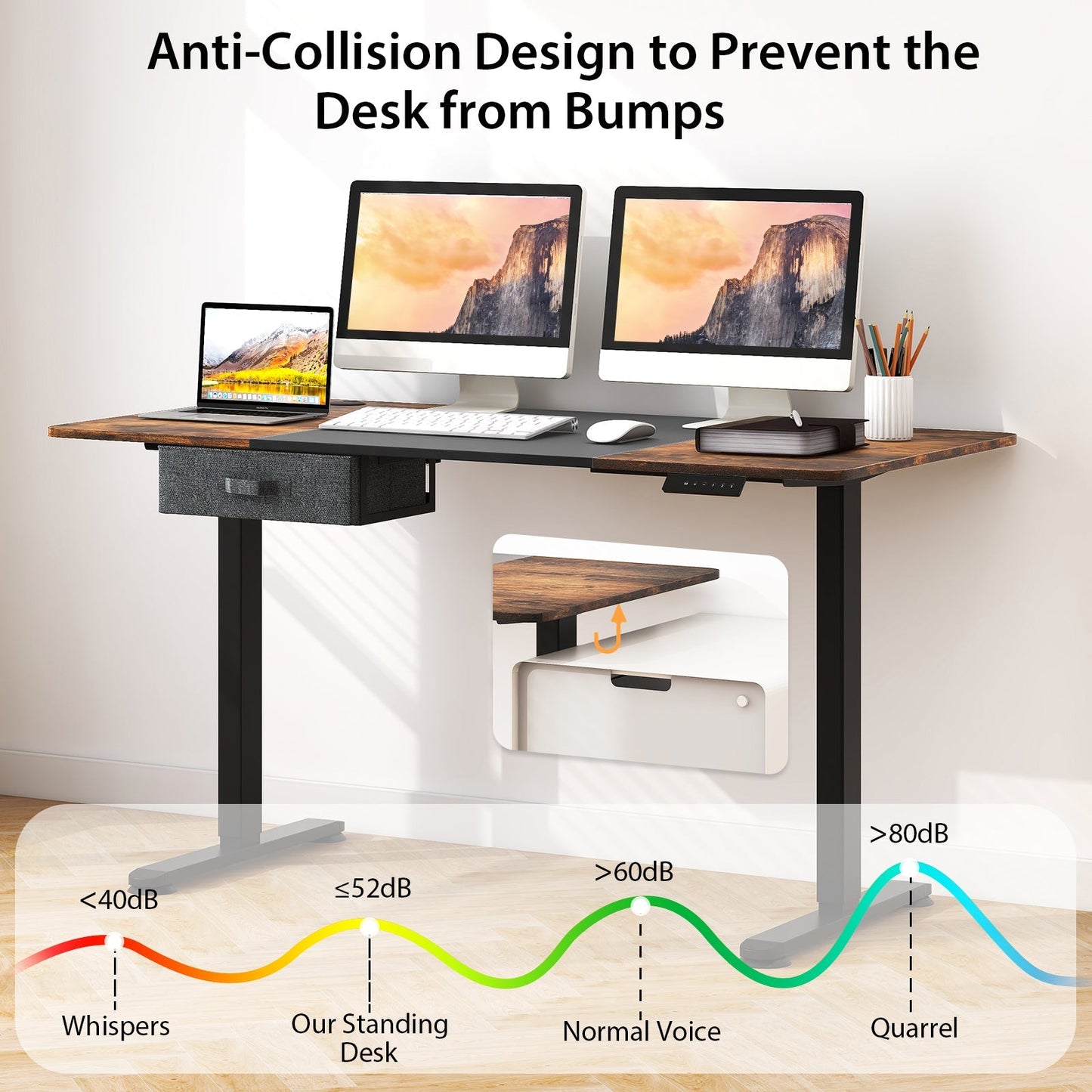 Electric Height Adjustable Standing Desk with USB Charging Port-Black