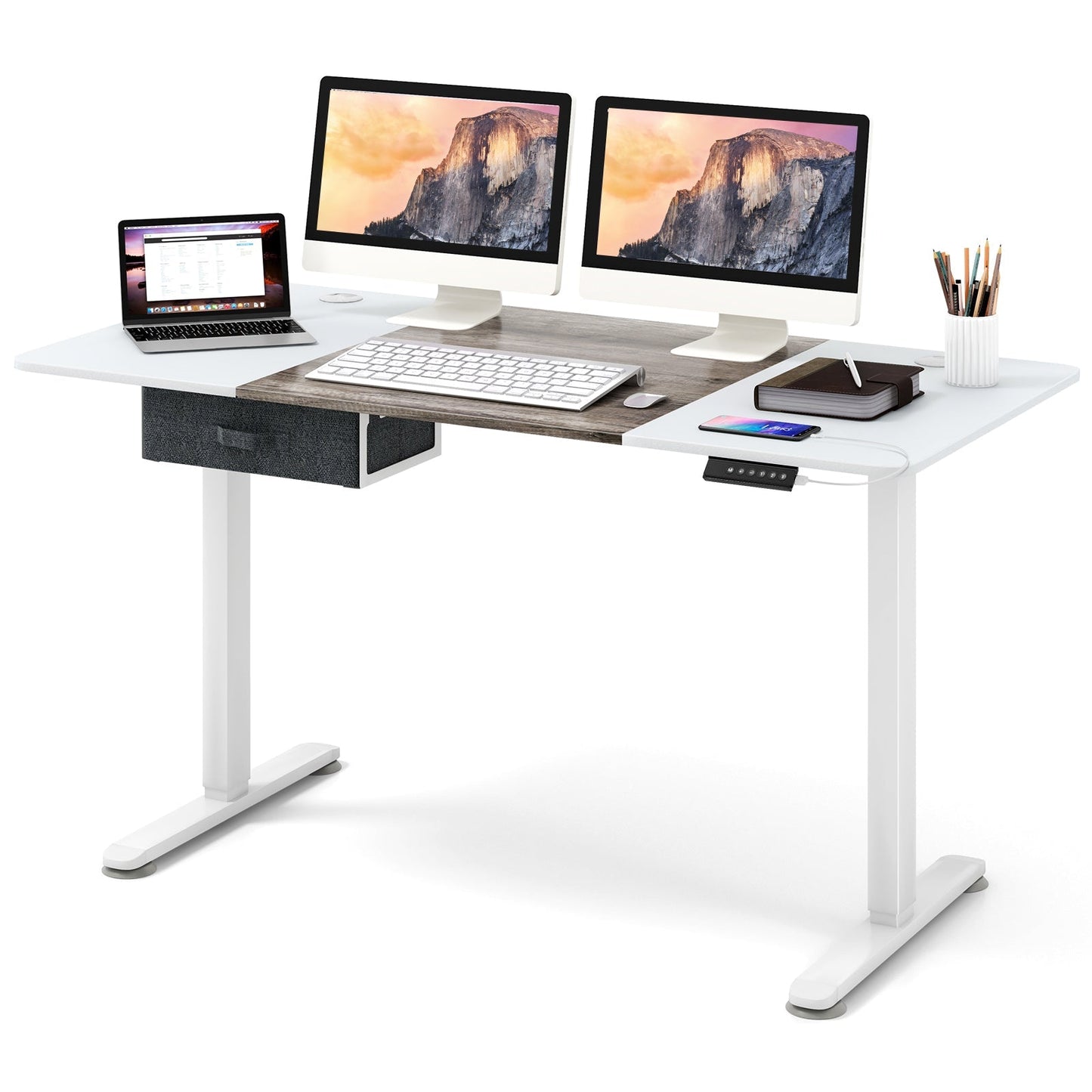 Electric Height Adjustable Standing Desk with USB Charging Port-Grey