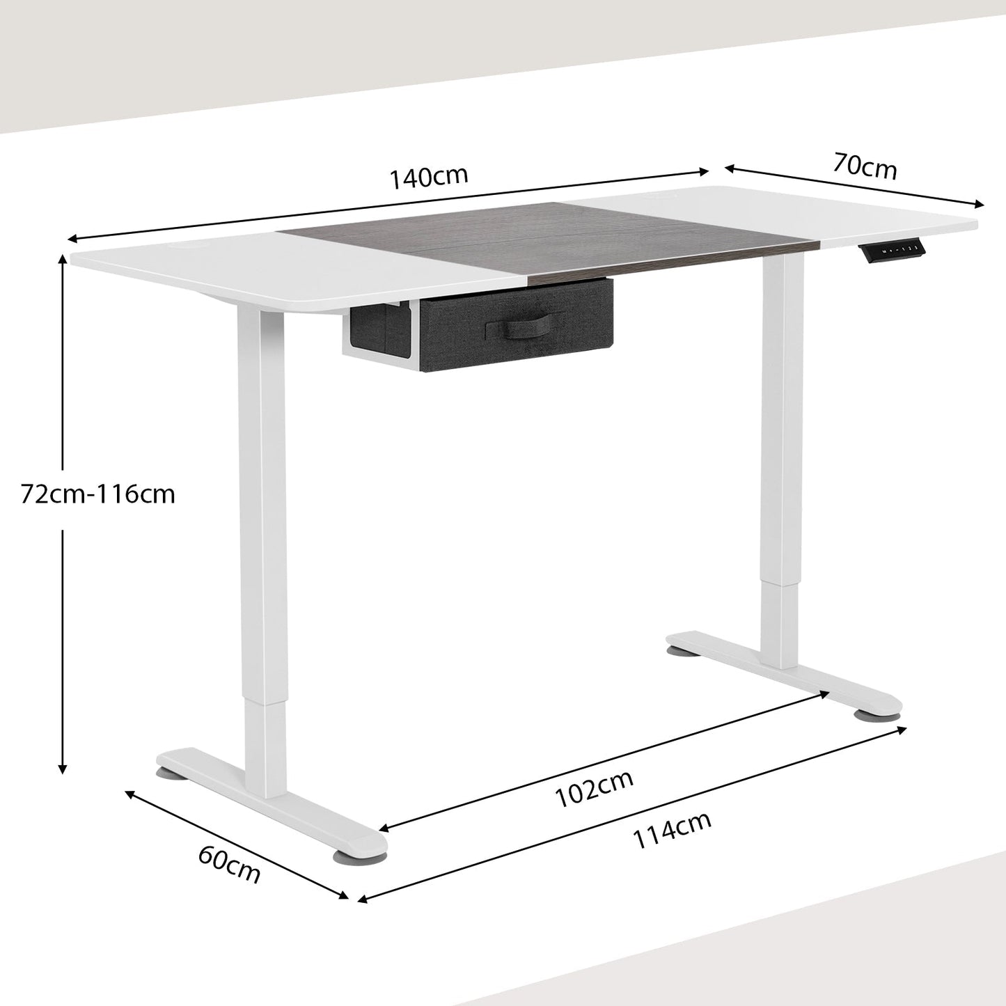 Electric Height Adjustable Standing Desk with USB Charging Port-Grey