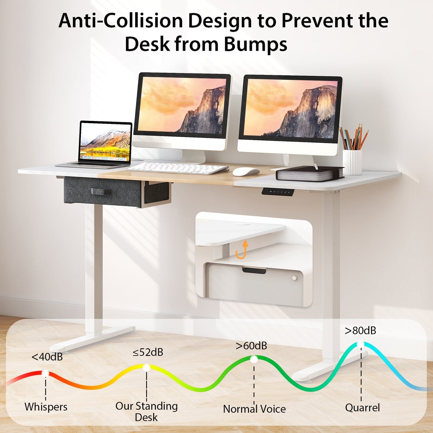 Electric Height Adjustable Standing Desk with USB Charging Port-Natural