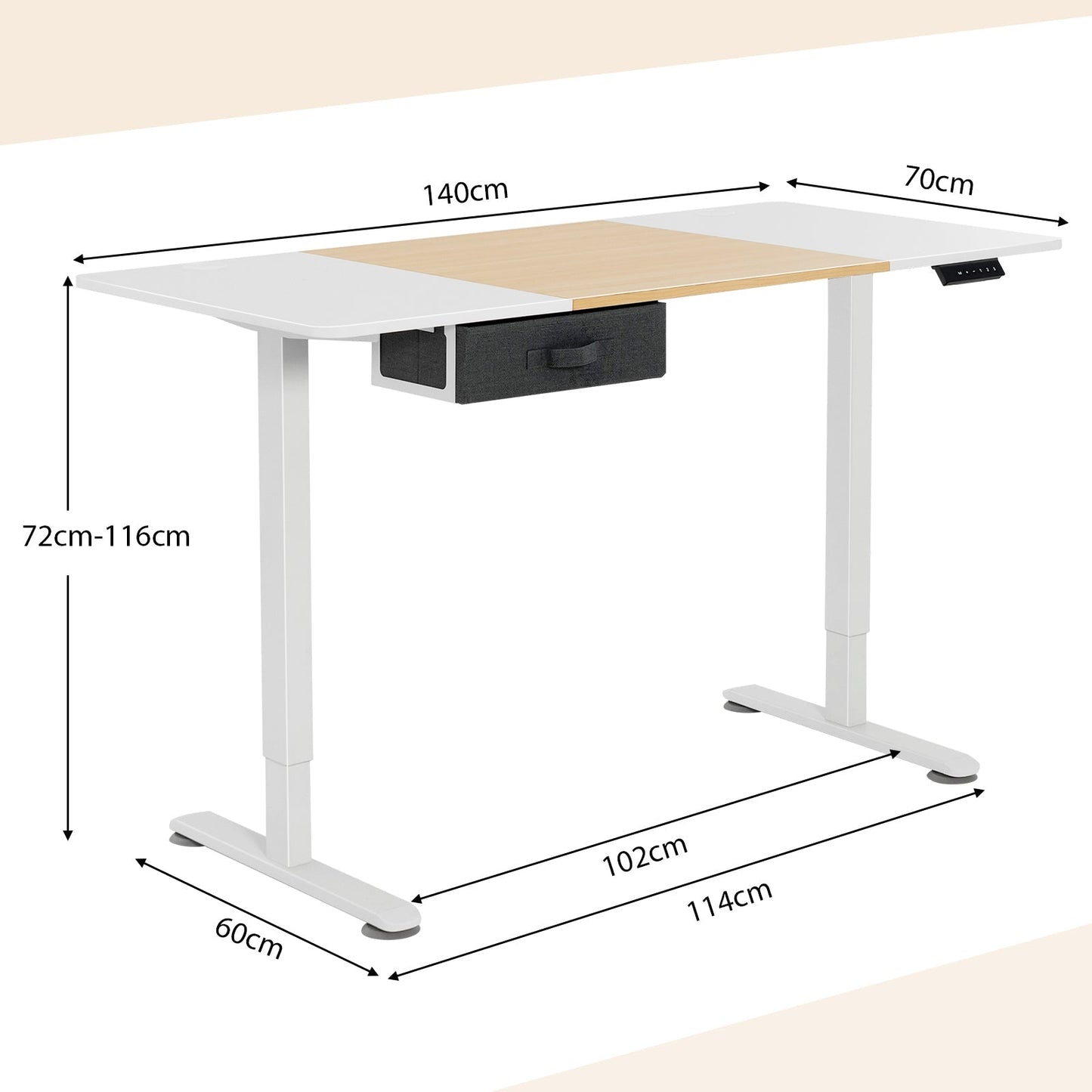 Electric Height Adjustable Standing Desk with USB Charging Port-Natural