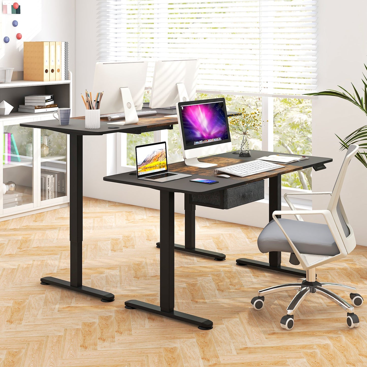 Electric Height Adjustable Standing Desk with USB Charging Port-Rustic Brown