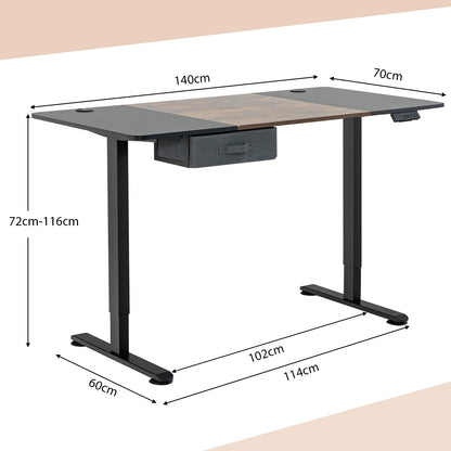 Electric Height Adjustable Standing Desk with USB Charging Port-Rustic Brown
