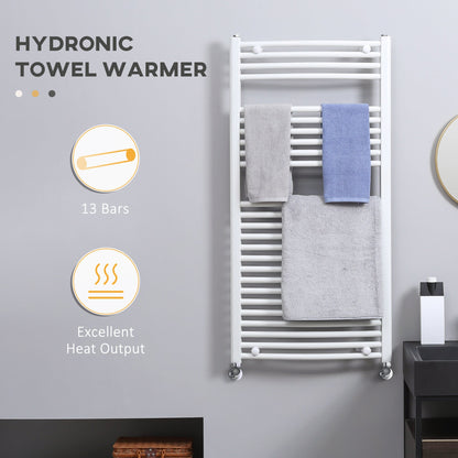 HOMCOM Straight Heated Towel Rail, Hydronic Bathroom Ladder Radiator Towel Warmer White