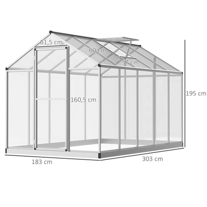 Outsunny 6x10ft Clear Polycarbonate Greenhouse Aluminium Frame Large Walk-In Garden Plants Grow