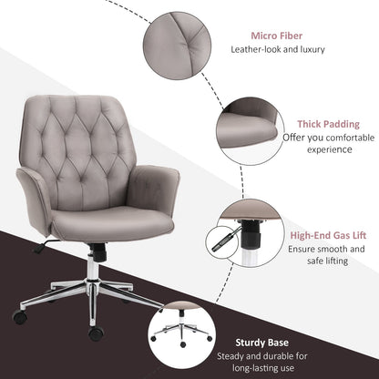 Tufted Ergonomic Desk Chair, Armrest & 360 degree Swivel Base-Grey