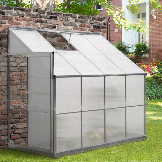 Walk-In Garden Greenhouse Heavy Duty Aluminum Polycarbonate with Roof Vent Lean to Design for Plants Herbs Vegetables 252 x 125 x 221 cm Frame w/