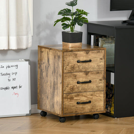 HOMCOM Rolling File Cabinet with 3 Drawers, Under Desk Mobile Filing Organizer Home Office Bedroom Furniture