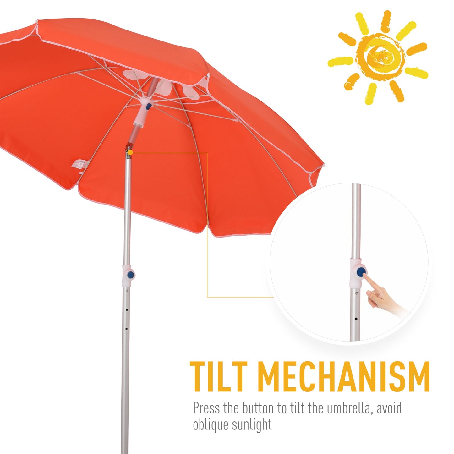 Outsunny 2m Arced Beach Umbrella, Portable Parasol with 3-Angle Tilting Function, Carry Bag, Outdoor Sunshade Shelter with 8 Fibreglass Ribs, Orange