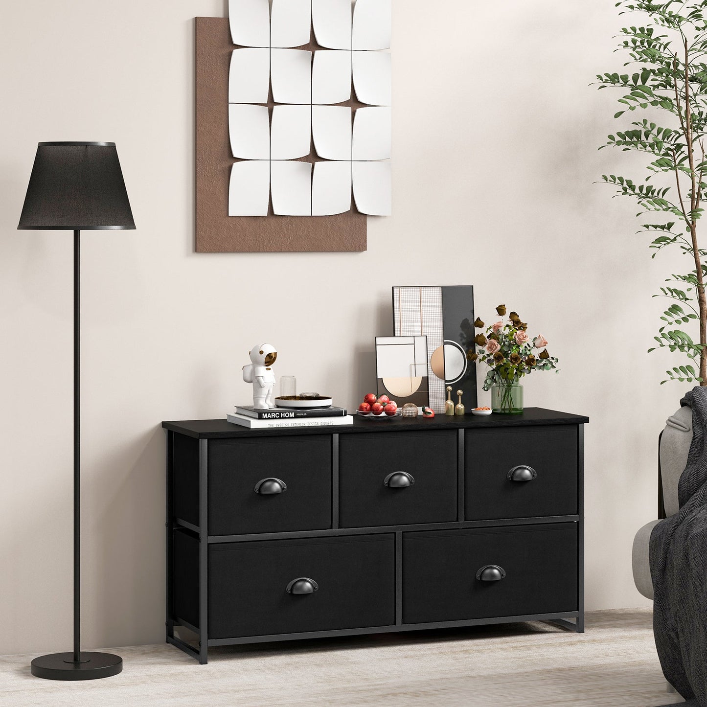 Fabric Drawer Cabinet for Wardrobe, Bedroom, Living Room-Black