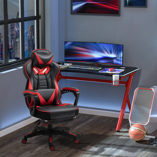 Vinsetto PU Leather Gaming Chair with Footrest and Headrest - Red/Black