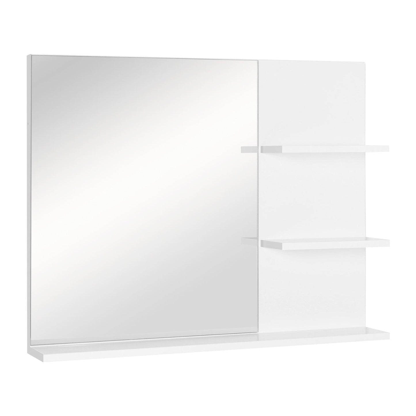 Wall Mounted Bathroom Mirror with 3 Tiers Storage Shelves - White