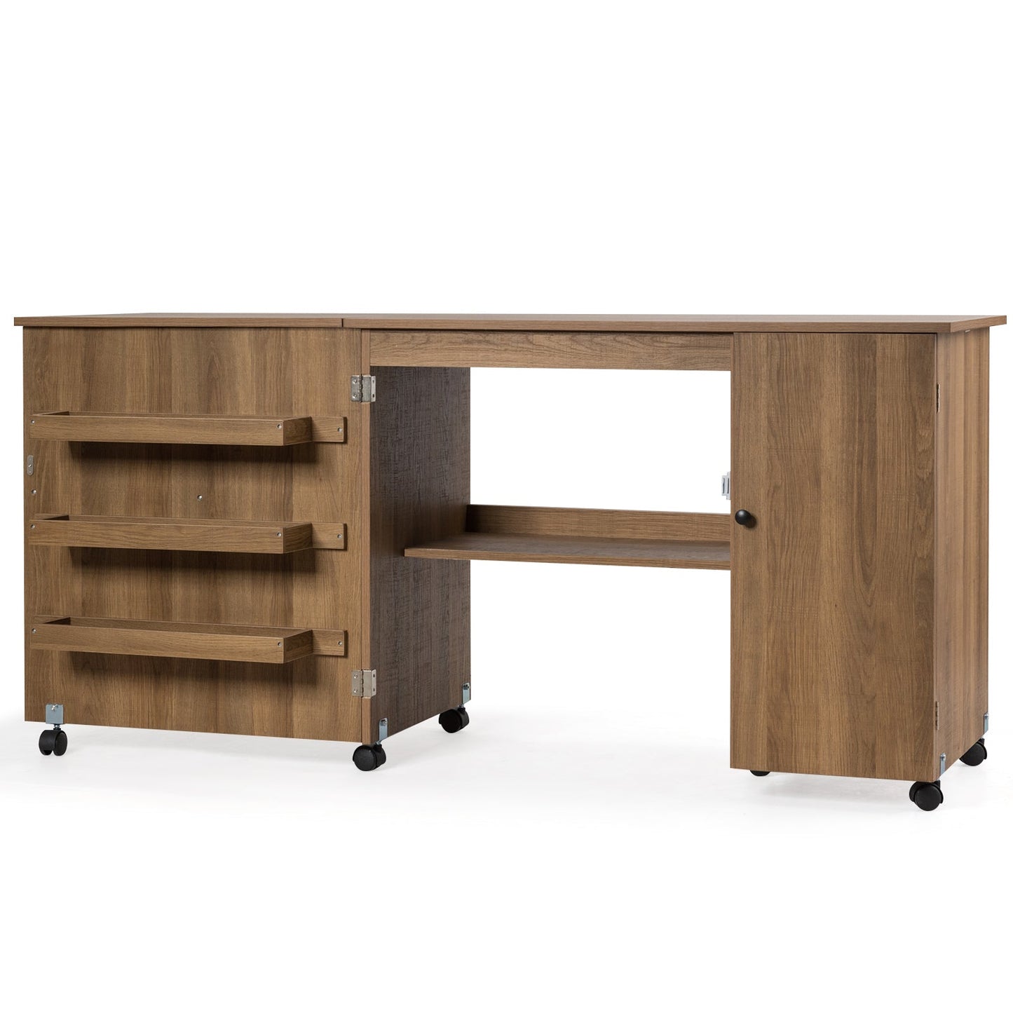 Large Foldable Sewing Table with Lockable Casters-Natural