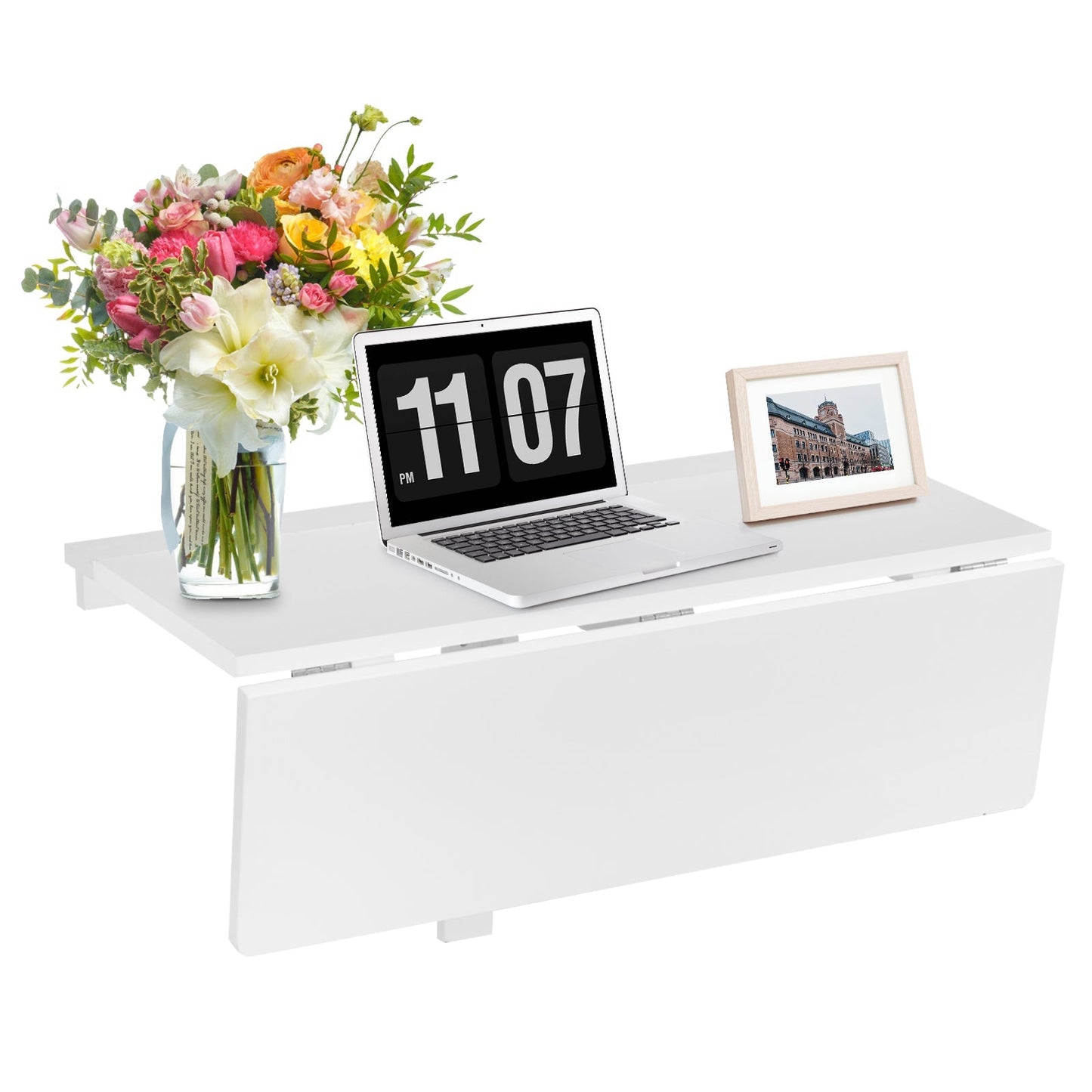 80 x 60 cm Wall Mounted Folding Table Drop-Leaf Floating Writing Desk-White