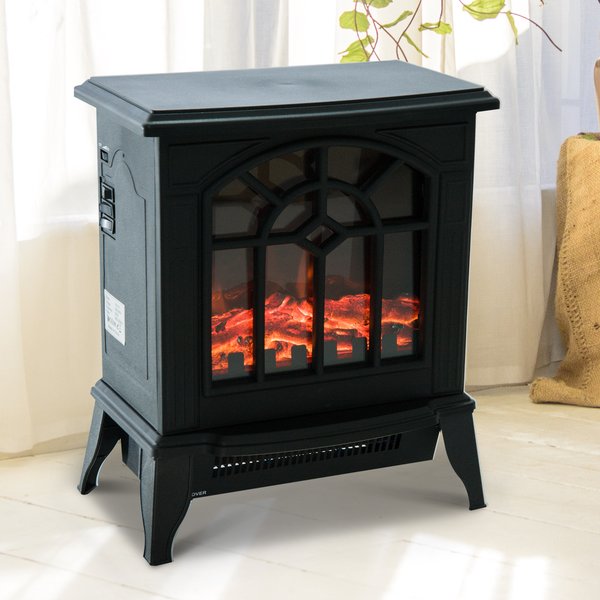 1000W/2000W, LED Flame Freestanding Electric Fireplace Heater - Black