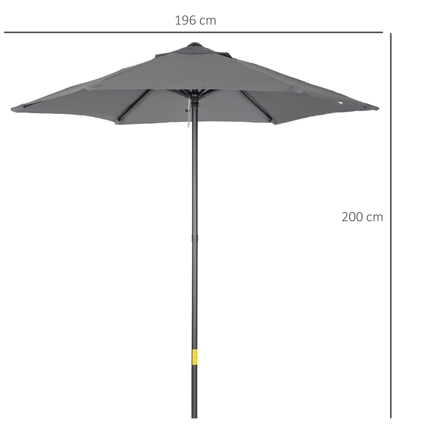 Outsunny 2m Garden Parasol Umbrella, Outdoor Sun Shade with 6 Sturdy Ribs for Balcony, Bench, Garden, Dark Grey