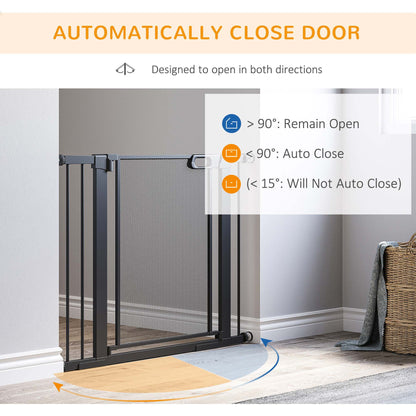 PawHut Pressure Fit Safety Gate for Doors and Stairs, Dog Gate with Auto Close, Pet Barrier for Hallways, with Double Locking, 2 Extensions Kit Black